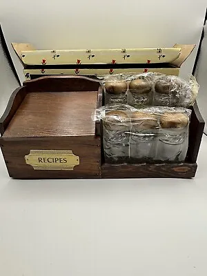 Vintage NOS Spice Rack And Recipe Cards Toga Wood Boxed • $65