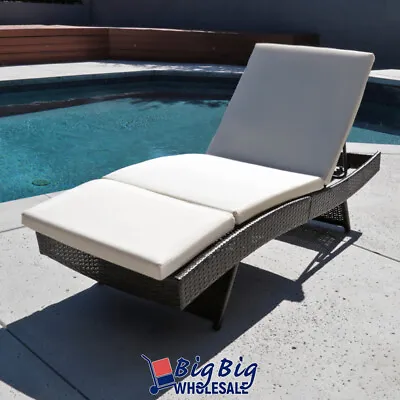 Pool Rattan Wicker Chaise Lounge Chair Outdoor Patio Sun Bed Recliner Cushion • $173.04