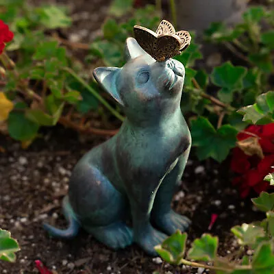 Cat And Butterfly Curiosity Garden Statue Gnome Outdoor Cat Resin Ornaments • $19.90