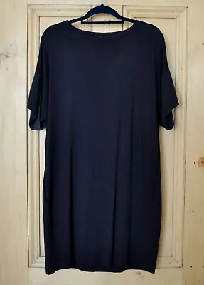 Ladies COS Navy Unstructured Jersey Dress With Silk Sleeves - Small / Medium • £8.99