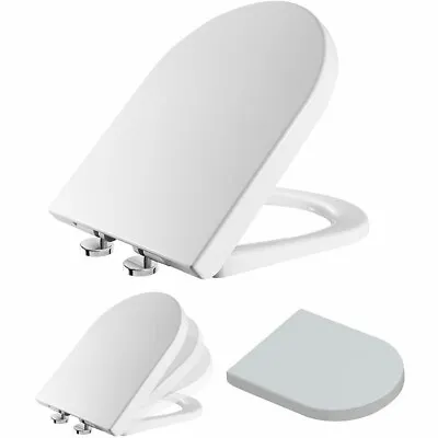 Luxury D-Shape Soft Close Toilet Seat White WC Quick Release Top Fixing Hinges • £12.50