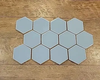 Lot 12 Vintage Tile Romany USOTCO Light Blue Hexagon Hex Beehive Ceramic Tiles  • $11.29