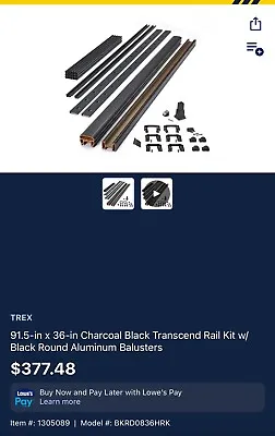 Trex Transcend Rail And Round Aluminum Balusters Kit 8 Ft  Kit Charcoal Black • $180