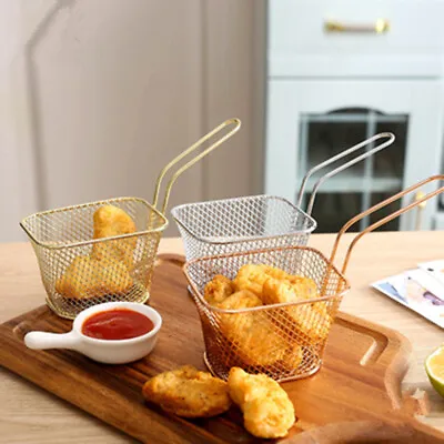£9.99 • Buy Set Of 4 Kitchen Mini Chip Baskets Mini Fryer Serving Food Basket Gold