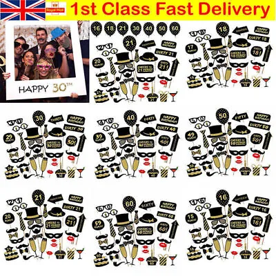 18/21/30/40/50/60/70th Happy Birthday Party Photo Booth Props Party Decor Selfie • £4.89