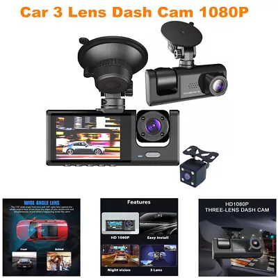 Car Dual Lens Dash Cam 1080P Front/Rear/Inside Video Recorder Camera G-sensor • $44.99