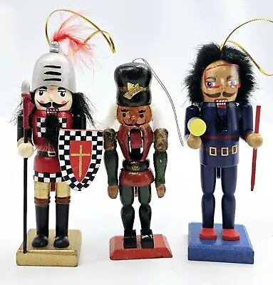 Vintage Miniature Wooden Nutcracker Christmas Ornaments 4.5 -5  Tall Set Of 3 • $12.99