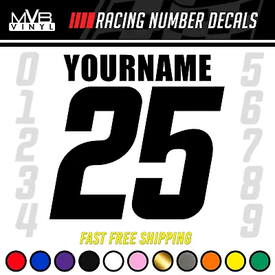 Racing Number Name Vinyl Decal Sticker | Dirt Bike Plate BMX Motocross Car Truck • $7.99