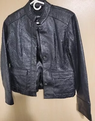 Women’s Mossimo Leather Jacket Size Small Black Button Front  • $29.99