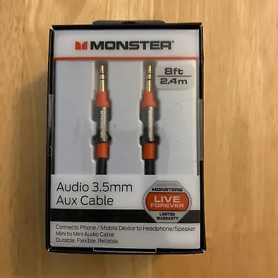 Monster 8-FT Audio Aux Cable 3.5mm Gold Contacts HD Audio Phone Tablet 2.4M • $14.99