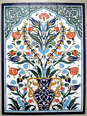 Ceramic Tile Art Mosaic Wall Mural Panel Floral Vase BACKSPLASH 18  X 24  • $125