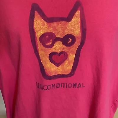 Women's Life Is Good Bright Pink Unconditional Rocket Dog Scoop Neck T-shirt~L • £12.30