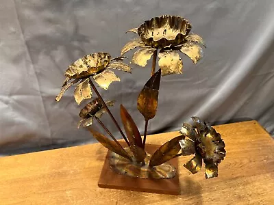 Vintage Metal Brutalist Flower Sculpture Groovy Retro MCM Art Antique • $169