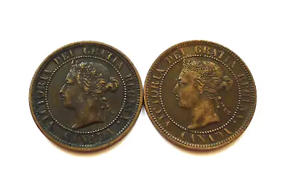 Canada 1 Cent X 2 Dates 1881-h (heaton) & 1884 (london) Victoria Bronze Km#7 • £15.99