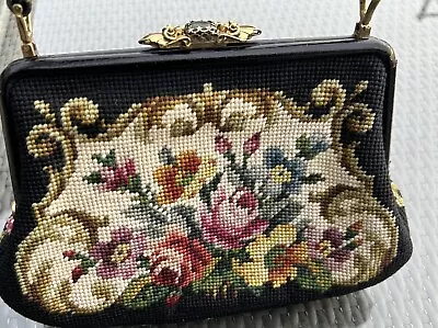 Vintage Jolles Floral NEEDLEPOINT PETIT POINT BAG PURSE Made In Austria • $44