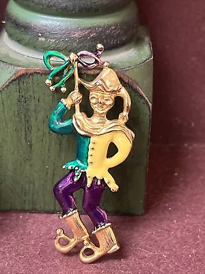 Vintage Mardi Gras Jester Brooch - Purple Green Gold • $16.99