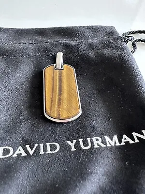 David Yurman Sterling Silver 35mm Streamline Dog Tag Pendant W/ Tigers Eye • $349