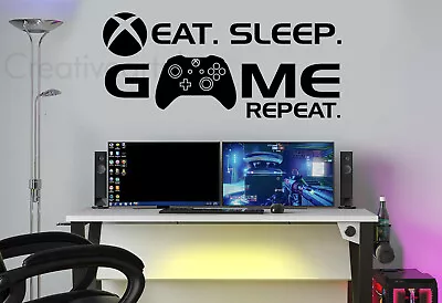 Eat Sleep Game Repeat Wall Stickers Decals XB Gamer Controller Wall Art ESGR1 • £8.99