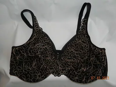 Playtex Secrets 5679 38DD Black Lace Bra Pink Piping Embroidered Elegance  • $19.99