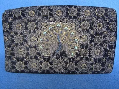 Antique Velvet Beaded Embroidered Peacock Flapper Purse Handbag Clutch Art Deco • $49.50