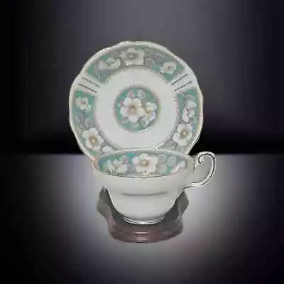 Vintage EB Foley Teal Christmas Rose 3261 English Bone China Tea Cup Saucer Set • $55