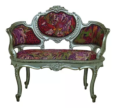 F53513EC: French Louis XV Style Silver Leaf Finish Small Settee • $565