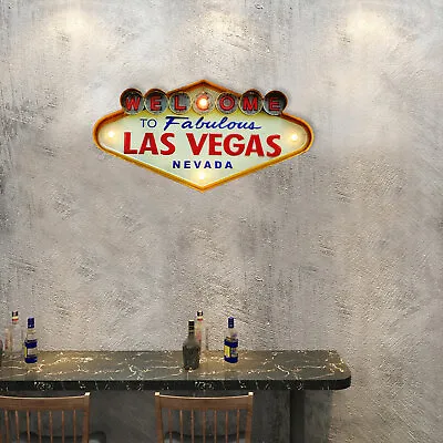 $42 • Buy Sign With LED Metal Vintage Neon Signs Gift Welcome To Las Vegas For Bar Decor