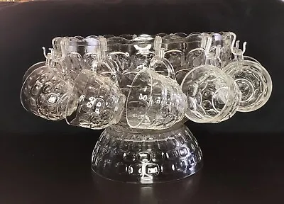 Vintage Thumbprint Federal Glass Co. Punch Bowl Set 12 Cups Stand/bowl & Hooks • $29