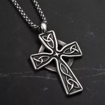 Celtic Cross Stainless Steel Pendant Necklace Chain Norse Men Lucky Jewelry • $11.99