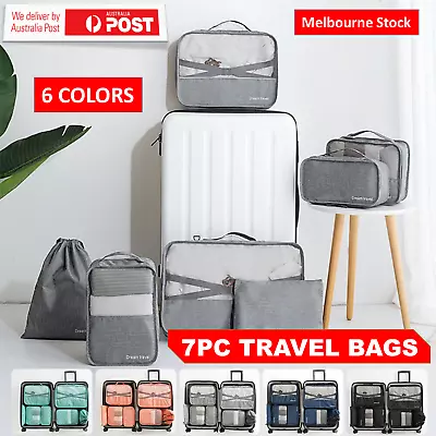 $1.01 • Buy 7Pcs Packing Cubes Travel Pouches Luggage Organiser Clothes Suitcase Storage Bag