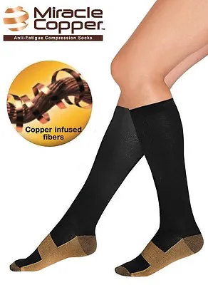  Compression Travel Socks Knee High Miracle Copper Varicose Veins Circulation • $4.96