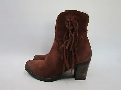 MIZ MOOZ Womens Size 37 EUR Brown Suede Zip Fringe Ankle Fashion Boots Bootie • $43.69