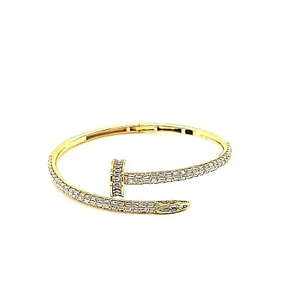 14k Gold Plated Over 925 Sterling Silver Set With CZ Nail Style Bangle • $115