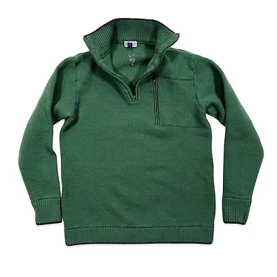 Ibex 100% Superwash Merino Wool Pullover Sweater 1/4 Zip Green Size Medium M • $29.99
