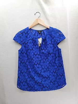 NWT J.Crew Blue Lace Floral Cap Sleeve Blouse Top Size-2 • $21