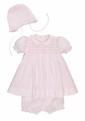 Petit Ami Pink Smocked Panty Dress With Bonnet NWT Preemie-9m • $32.24