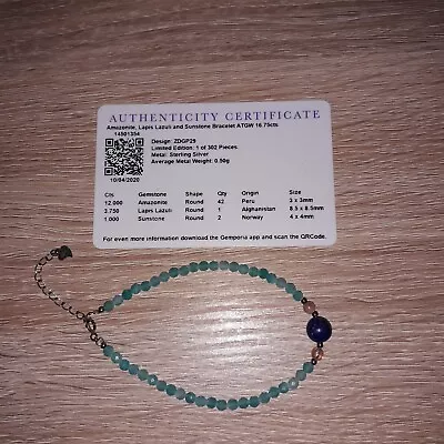 Amazonite Lapis Lazuli & Sunstone Bead Bracelet Sterling Silver • £10