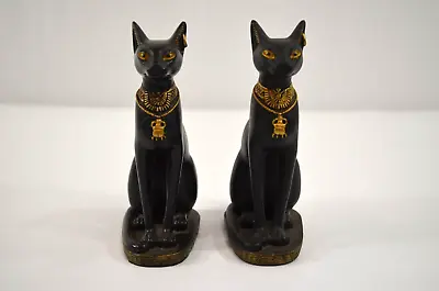 Egyptian Cat Goddess Sitting Figurine 5 1/2  With Earring Veronese 2001 Black • $18.74