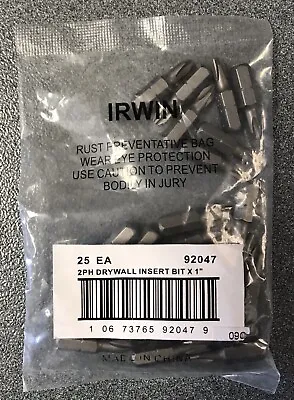 Pack Of 25 Irwin 92047 2” Phillips Drywall Insert Bits 1” • $19.95