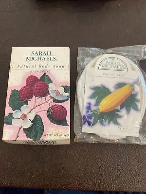 Vintage SARAH MICHAELS Natural Body Soap Raspberry 3.25 Oz. NEW IN BOX W/ Loofah • $20