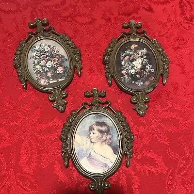 Set Of 3 Vintage Made In Italy Metal Picture Frames With Prints 6.5 T 4 W Girls • $29.99