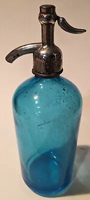 ~VINTAGE~ Antique SELTZER BOTTLE Blue Glass *BROOKLYN NY* Decorative Collectible • $59.95