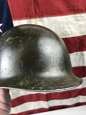 WWII WW2 War US ARMY M1 Helmet Front Seam Steel Pot Z36 Hippy Vietnam Pot Leaf • $100