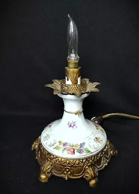 Vintage L&L WMC Lamp Brass Porcelain Painted Floral No Shade • $40