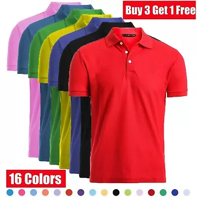 New Men's Polo T Shirt Dri-Fit Casual Sports Plain Cotton Jersey Shirt Tee • $13.99