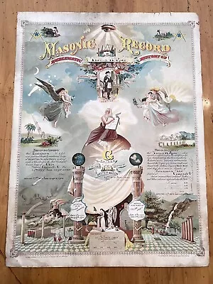 Antique 1900s Masonic Record Poster Certificate 1904 Masons Master Mason History • $599.99