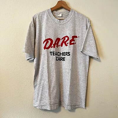 Vintage DARE Teacher’s Care Heathered Gray Logo T-Shirt Large Single Stitch • $19