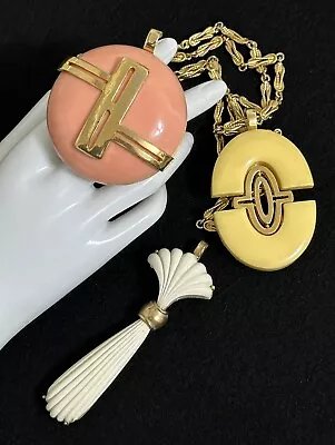 Lot Of 3 Vintage Gorgeous Resin Modernist Designer (lanvin Era) Pendant Necklace • $85.80