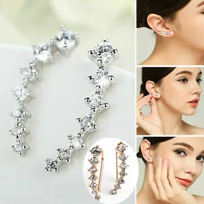£2.99 • Buy Women Statement Crystal Ear Climber Crawler Cuff Leaf Star Earrings Jewellery