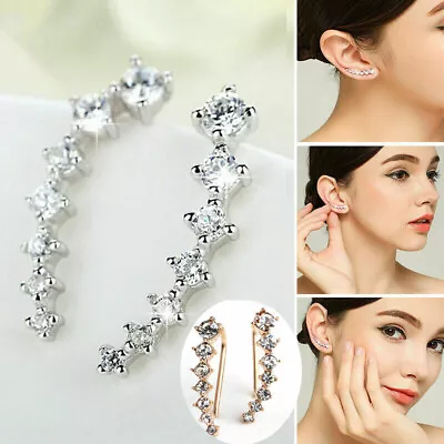 Women Statement Crystal Ear Climber Crawler Cuff Leaf Star Earrings Jewellery • £2.99